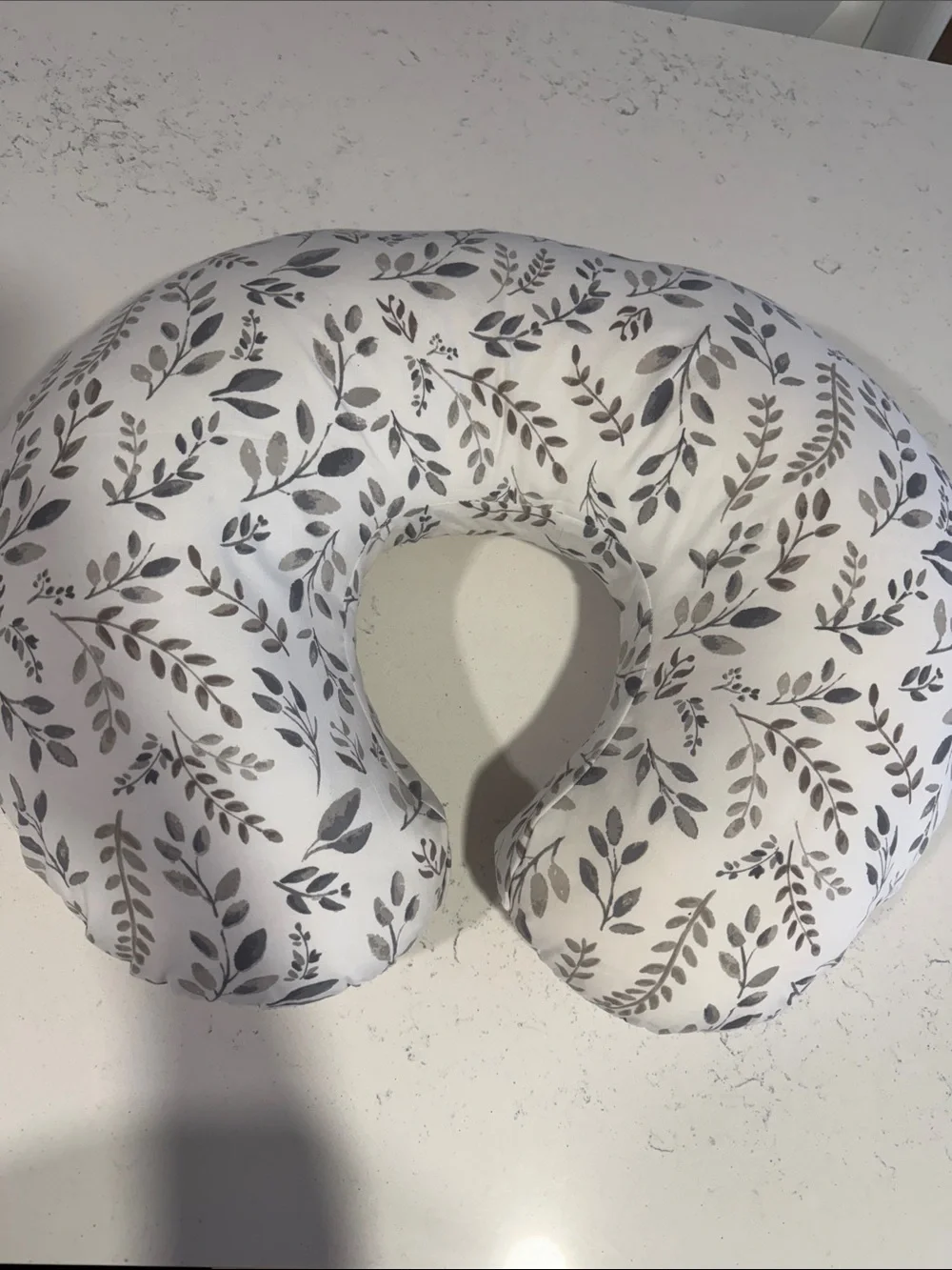 Neutral Leaf Nursing Pillow - Gray on White
